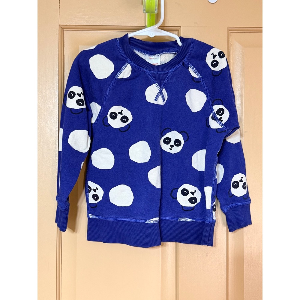 Hanna Andersson Kids Royal Blue Panda Polka Dot Raglan Sweatshirt Size 100 US 4